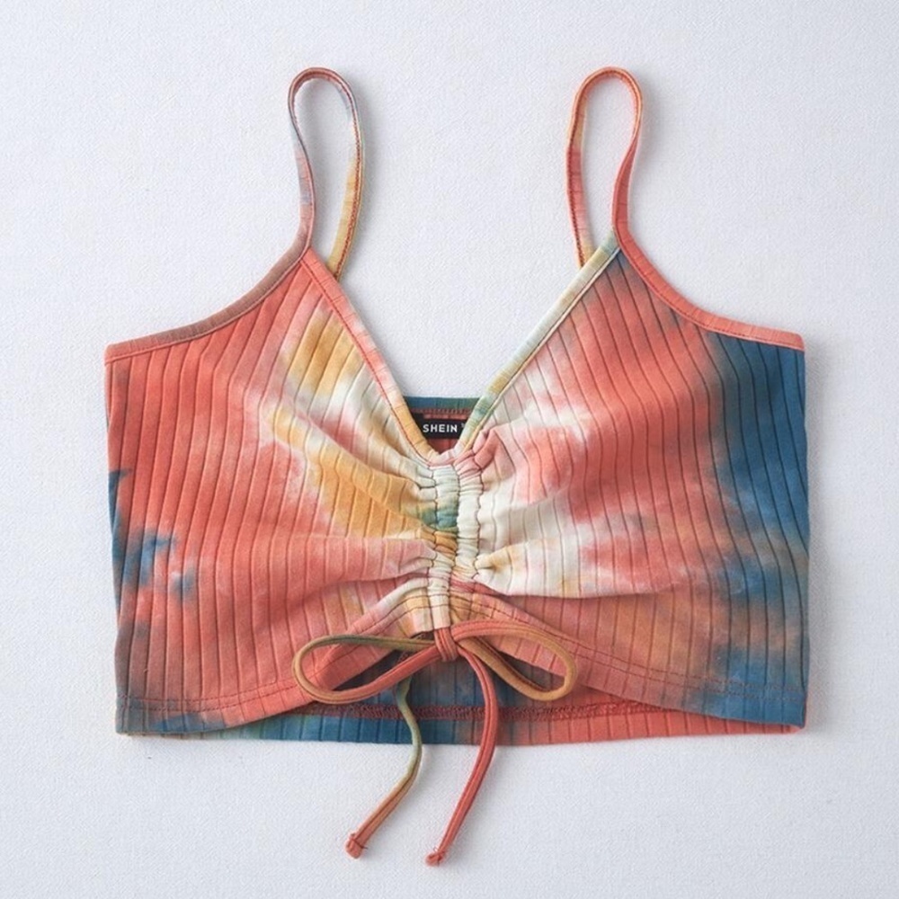 NEW SHEIN TIE DYE DRAWSTRING CROP TANK TOP - S